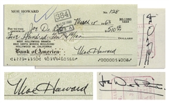 Moe Howard Check Signed to Joe DeRita -- Endorsed by DeRita on Verso -- Dated 15 March 1963 -- Very Good Condition